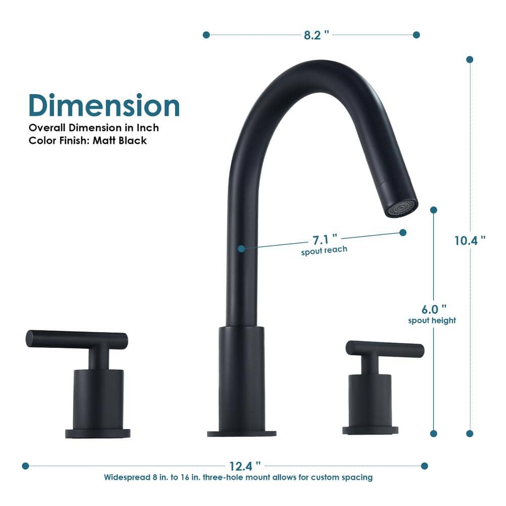 Matte Black Brass Widespread 2-Handle Bathroom Faucet