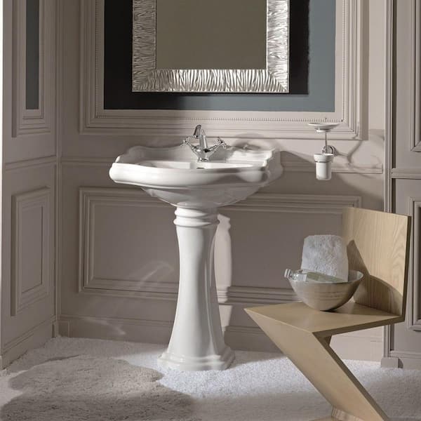 WS Bath Collections Heritage WSBC Pedestal Sink Combo in Ceramic White with 3 Faucet Holes