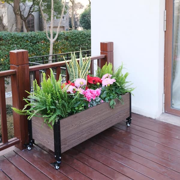 EverBloom 19 in. D x 17 in. H x 45 in. W Brown and Black Composite Board and Steel Mobile Deckside Planter Box Raised Garden Bed