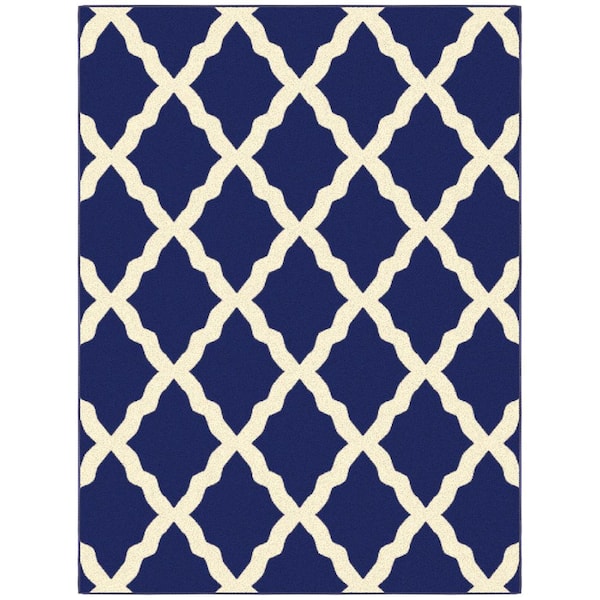 Ottomanson Glamour Collection Non-Slip Rubberback Moroccan Trellis Design Navy 5x7 5 ft. x 6 ft. 6 in. Indoor Area Rug