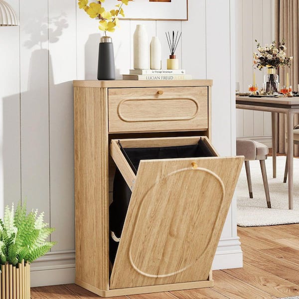 Natural Rectangle Waste Sliding Cabinet with Drawer (20.59 in. W x 13.18 in. D x 35. 31 in. H)