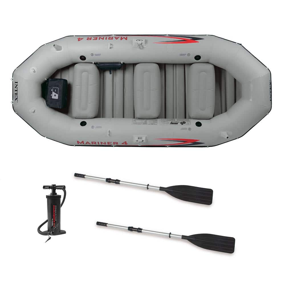 Intex Mariner 4, 4-Person Inflatable Boat Set with Aluminum Oars and High Output