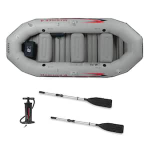 Mariner 4-Person Inflatable River Lake Dinghy Boat and Oars Set
