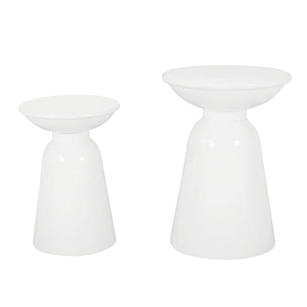 White Round Iron 20.75 in. H and 17.25 in. H Outdoor Side Tables for Patio, Garden, Backyard price history on PriceWatchPro