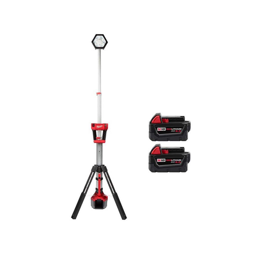 M18 18-Volt Lithium-Ion Cordless Rocket Dual Power Tower Light with (2) M18 5.0 Ah Batteries -  Milwaukee, 2131-20-5.0x2