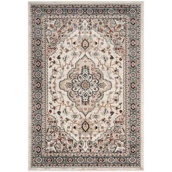 Lyndhurst 6 ft. x 8 ft. Cream/Beige Ornate Border Medallion Area Rug