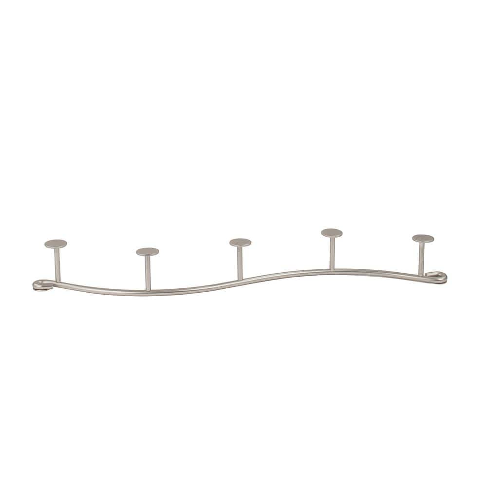 Satin Nickel Wall Mount 5-Hook Steel Rack with Shelf
