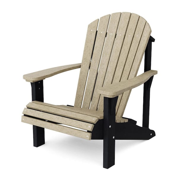 Wildridge Heritage Weathered Wood and Black HDPE Plastic Outdoor Sunrise Adirondack Chair