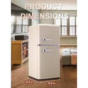 17.5 in. 3.5 cu. ft. Compact Mini Refrigerator in Beige with 2 Doors and 7 Level Thermostat Removable Shelves
