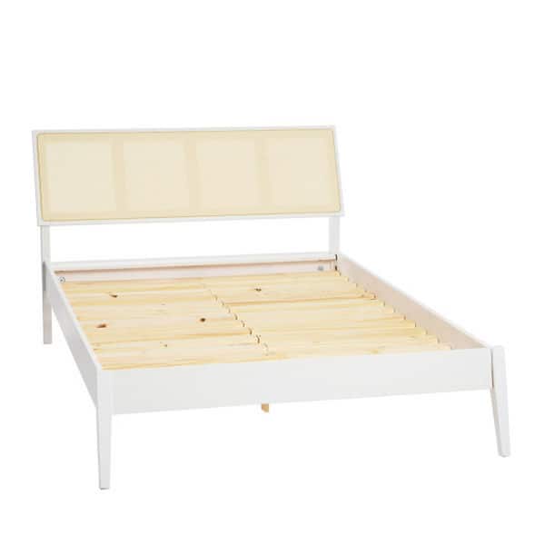 Storied Home Crawford White Wood Frame Queen Panel Bed with Solid Wood