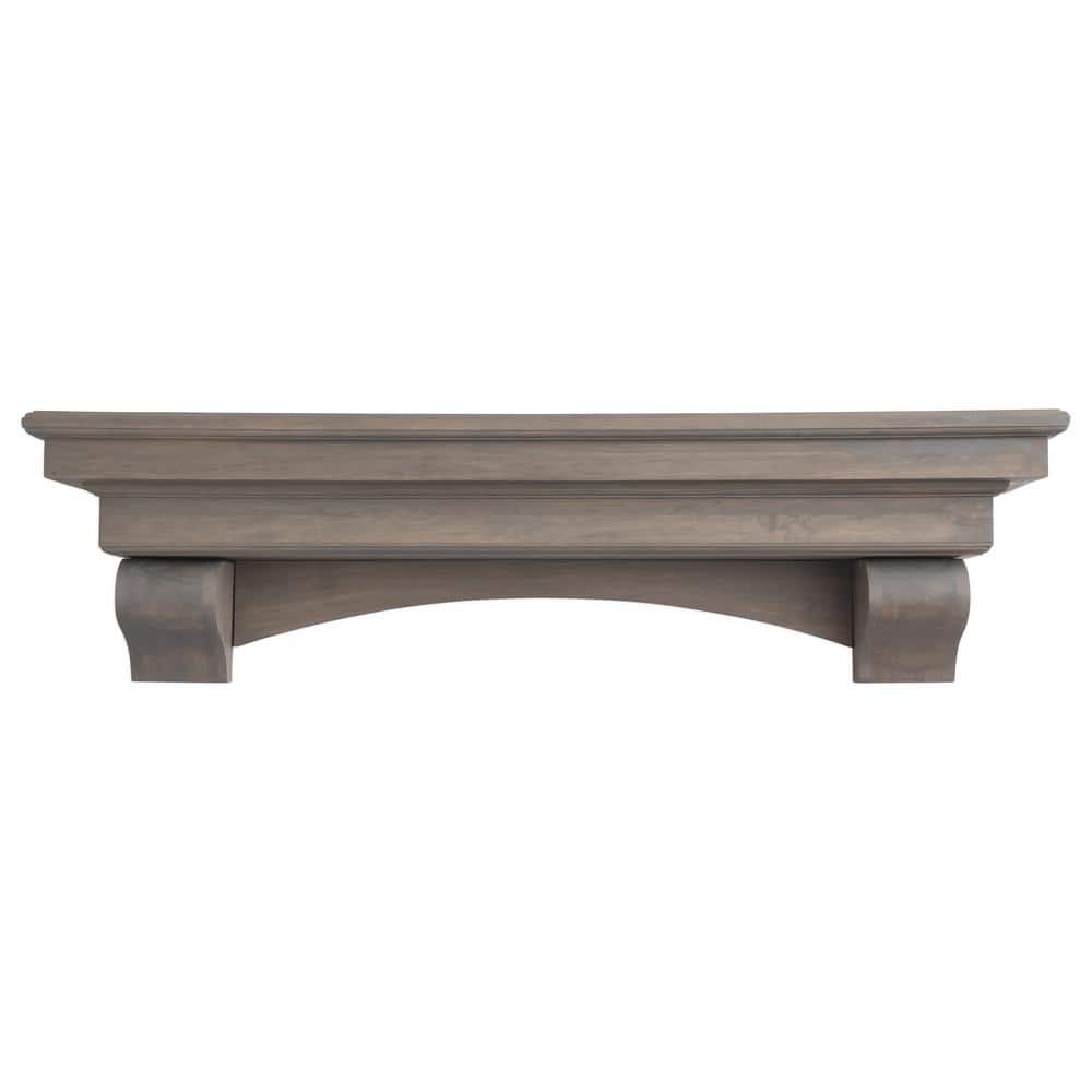 Ash Gray Solid Wood Wall-Mounted Mantel Shelf with Corbel Bracket Arches