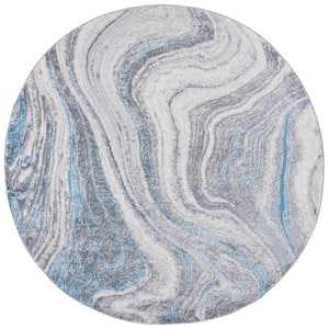 Amelia Gray/Blue 7 ft. x 7 ft. Abstract Round Area Rug