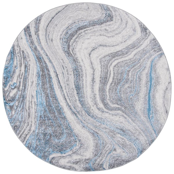 SAFAVIEH Amelia Gray/Blue 7 ft. x 7 ft. Abstract Round Area Rug