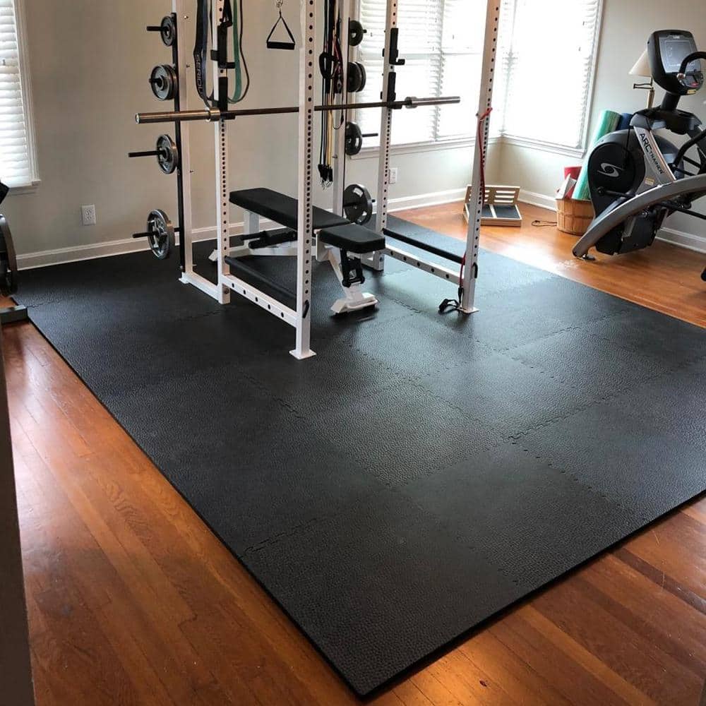 Black Pebble Top Interlocking Foam Gym Floor Tiles 24" x 24"