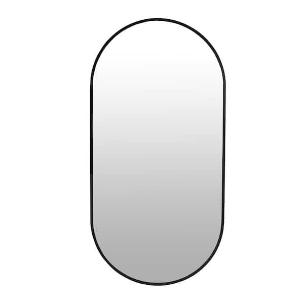 CASAINC 35.4 in. W x 1.2 in. H Large Oval Aluminum Framed Wall Bathroom Vanity Mirror in Black