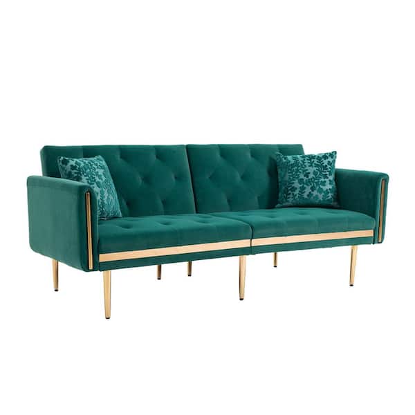 ATHMILE 73.23 in. W Velvet Sofa Round Arm Velvet Modern Straight Sofa in Green