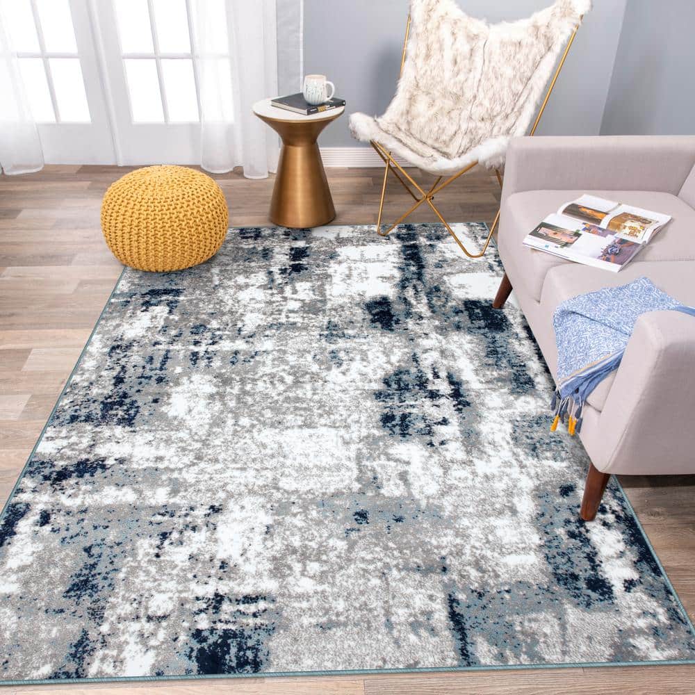 Blue and Gray Abstract 5' x 7' Synthetic Area Rug