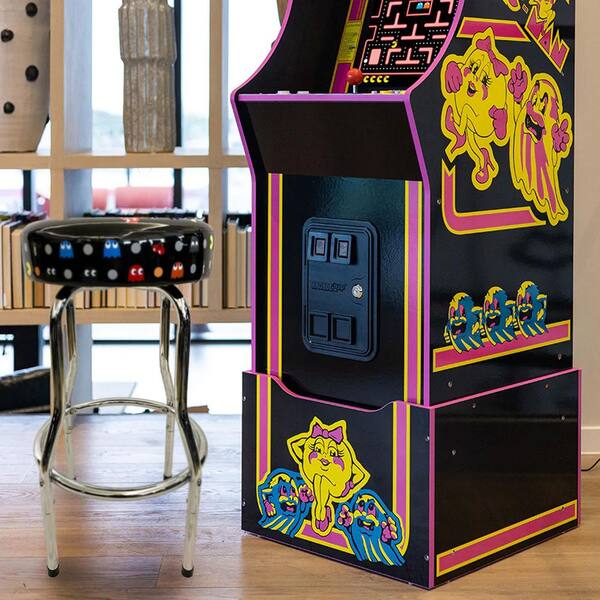 pac man arcade machine with stool