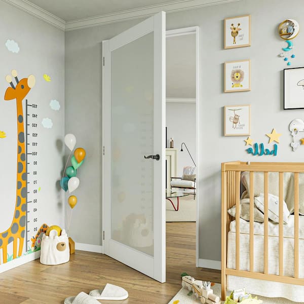 36 in. x 80 in. 1-Lite Frosted Glass Right Handed White Solid Core Glass Single Prehung Interior Door with Weatherstrip