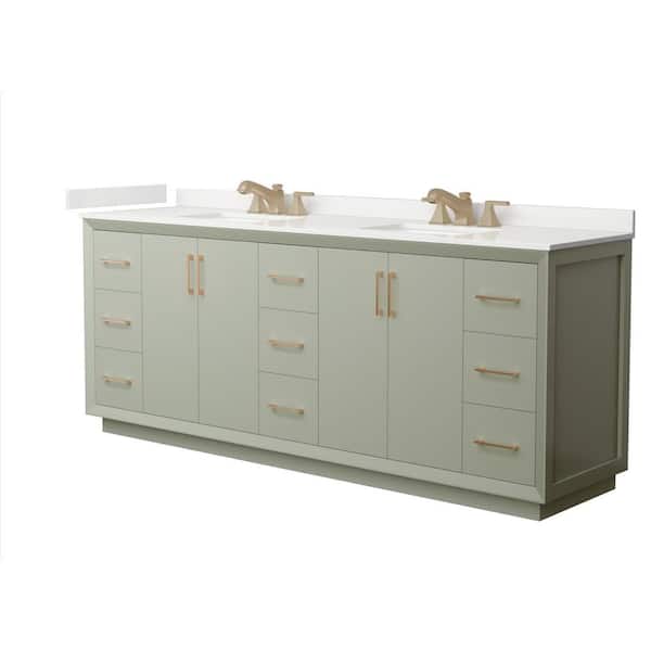 Wyndham Collection Strada 84 in. W x 22 in. D x 35 in. H Double Bath Vanity in Light Green with White Quartz Top