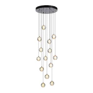 120 in. H 14-Light Black Staircase Chandelier Modern Pendant Light w/Glass Shade for High Ceiling Living Room EntryFoyer