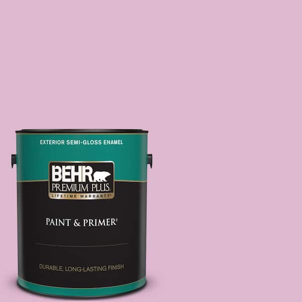 BEHR PREMIUM PLUS 1 gal. #M120-3 Pink Wink Semi-Gloss Enamel Exterior Paint & Primer