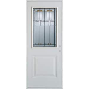 32 in. x 80 in. Architectural 1/2 Lite 1-Panel Painted White Left-Hand Inswing Steel Prehung Front Door