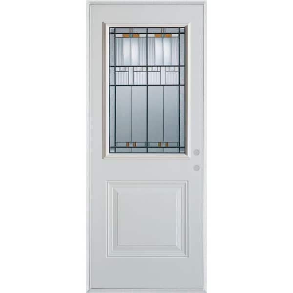 Stanley Doors 32 in. x 80 in. Architectural 1/2 Lite 1-Panel Painted White Left-Hand Inswing Steel Prehung Front Door