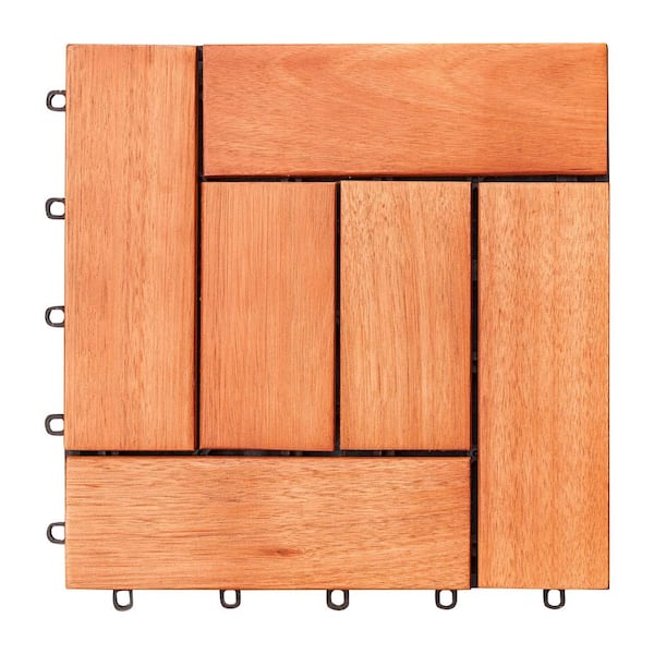 Tidoin Patio 6 Puzzle Slat 1 ft. x 1 ft. Wood Interlocking Deck Tile in Brown (10 Per Box)