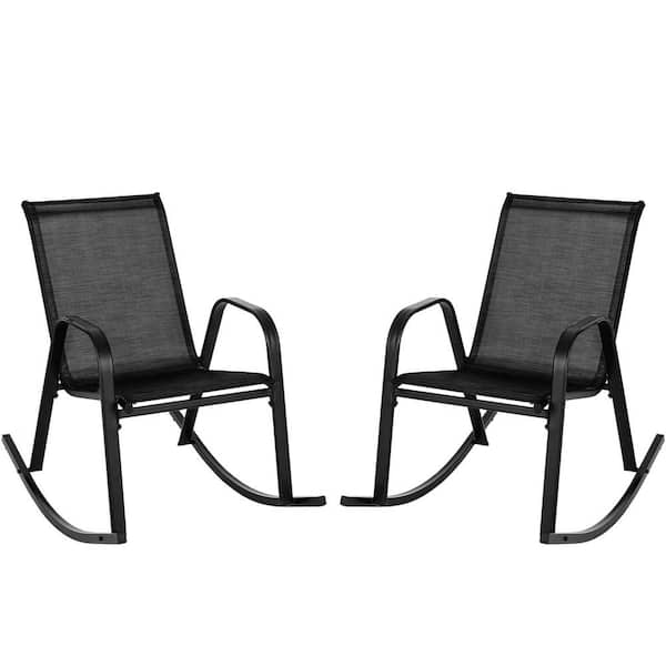Costway Black Metal Outdoor Rocking Chair