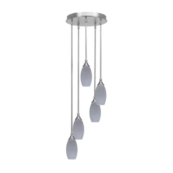 Unbranded Villa 5 Light Brushed Nickel Pendant, Cluster Pendant Light with 5.5 in. Gray Matrix Glass Shades, No Bulbs Included