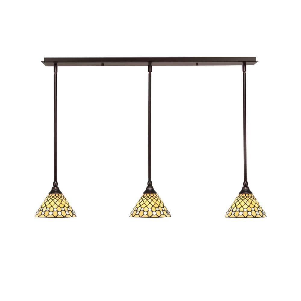 Livingston 100-Watt 3-Light Dark Granite Shaded Pendant Light with 7 in. St