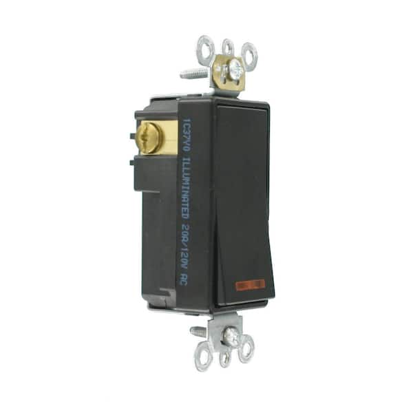 20 Amp Decora Plus Commercial Grade Single Pole Lighted Rocker Switch with Pilot Light, Black 5631-2E
