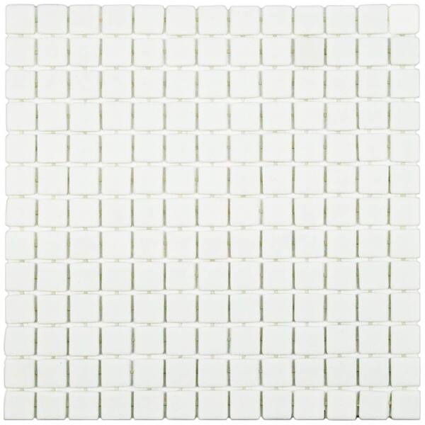 Merola Tile Ruidera Square Blanco Anti-Slip 13 in. x 13 in. x 5 mm Glass Mosaic Tile