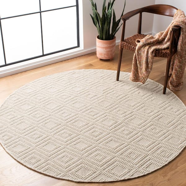 Vermont Ivory 8 ft. x 8 ft. Border Geometric Round Area Rug