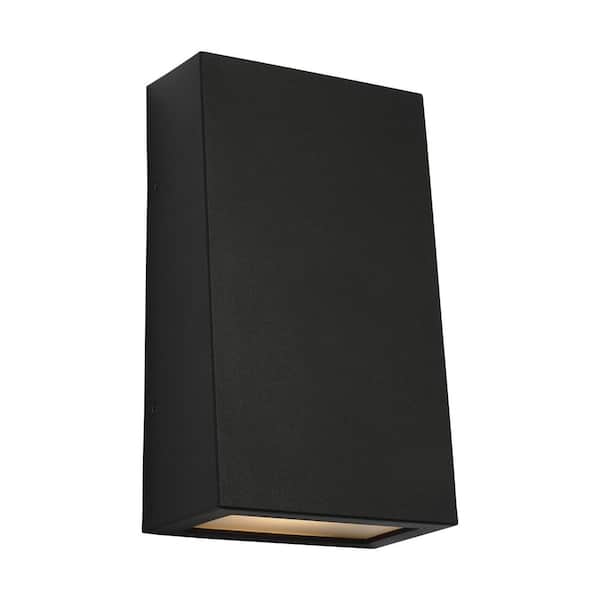 Studio Kakudo Large Textured Black StoneStrong Outdoor Hardwired Integrated LED Wall Lantern Sconce With Etched Shade