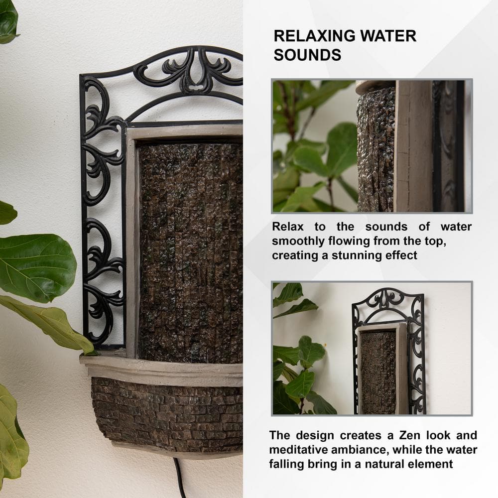 30.31'' H Brown and Black Polyresin Metal Wall Fountain
