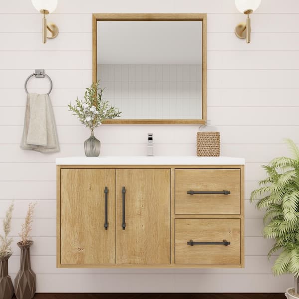 BV Better Vanity Victoria 36 in. W x 20 in. D x 22 in. H Single Sink Floating Bath Vanity in Oak with White Acrylic Top