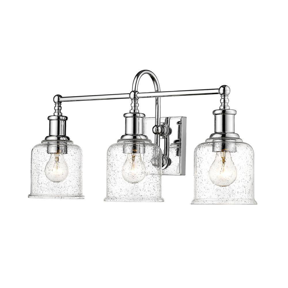 Bryant Chrome 3-Light Vanity with Clear Seedy Glass Shades
