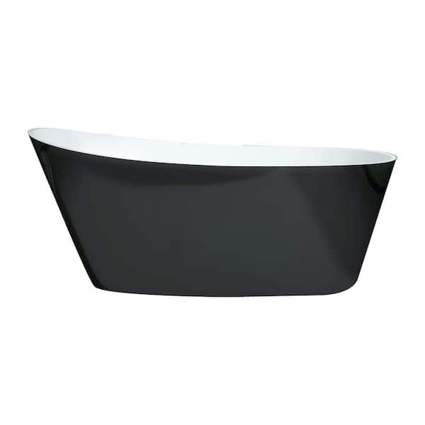 Boosicavelly 59 in. W x 29.13 in. D x 27.16 in. H Acrylic Freestanding Soaking Bathtub with center Drain in Black