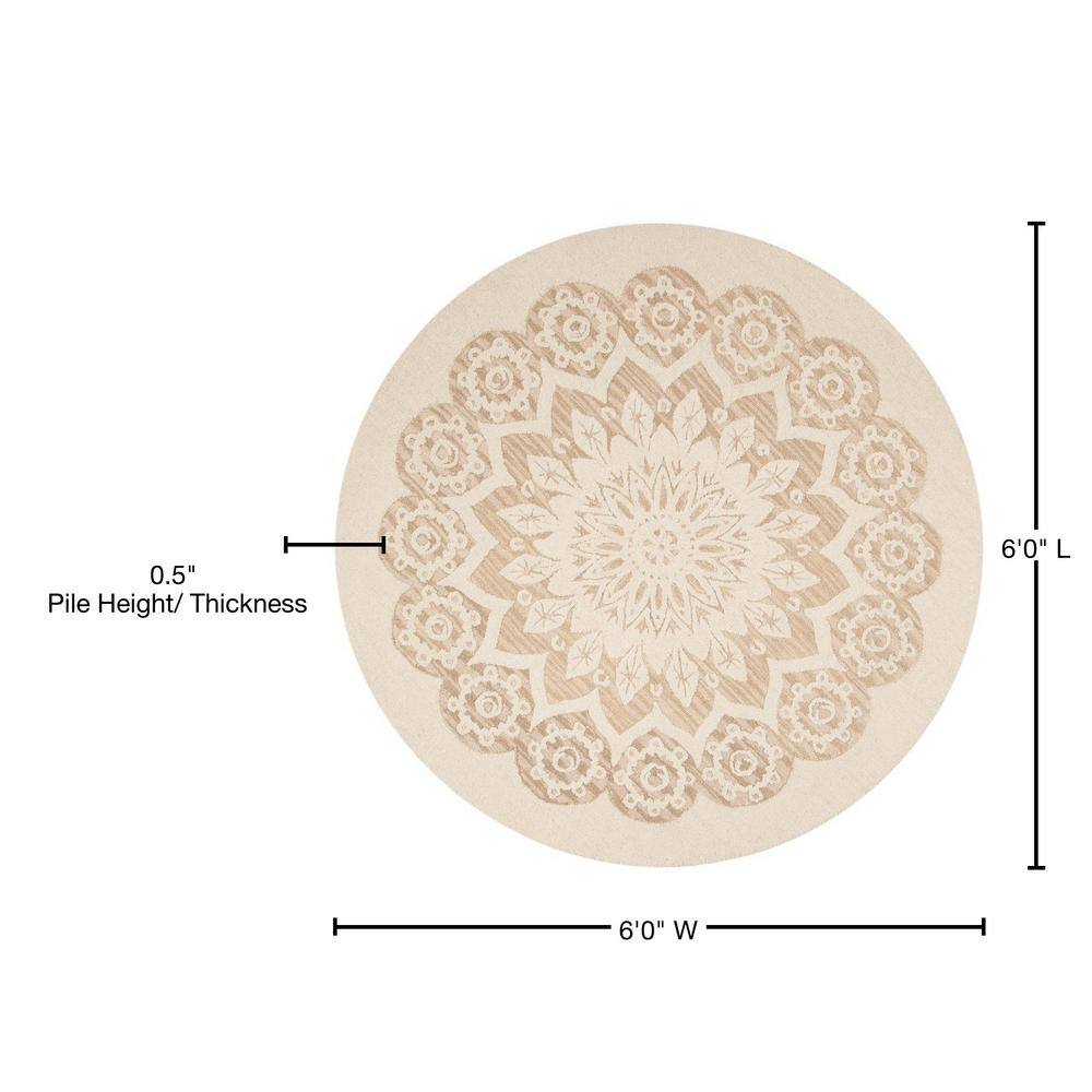 Ivory Floral Handmade Tufted Wool Round Area Rug