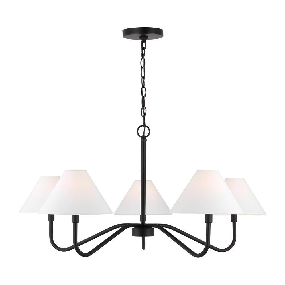 Midnight Black 5-Light Candelabra Chandelier with White Linen Shades