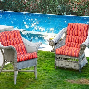 20 in. x 22 in. Red Tufted Outdoor High Back Dining Chair Cushion with Non-Slip String Ties