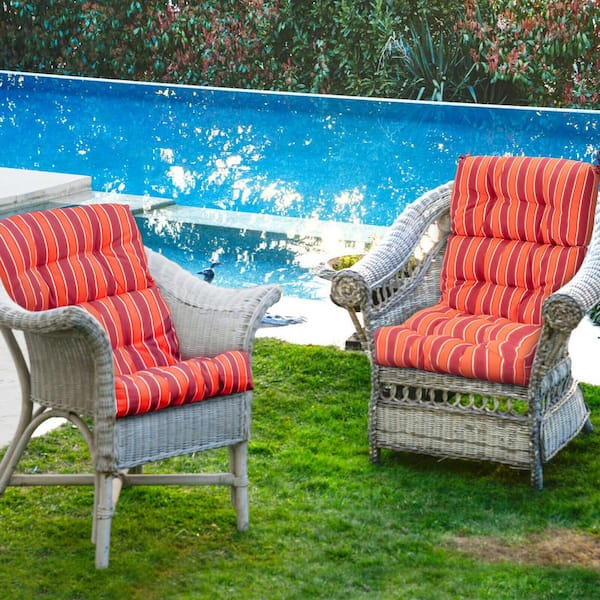 20 in. x 22 in. Red Tufted Outdoor High Back Dining Chair Cushion with Non-Slip String Ties