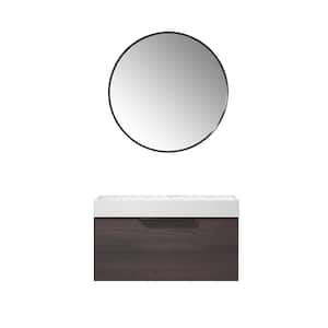 Vegadeo 36 in. W x 18.1 in. D x 19.8 in. H Single Sink Bath Vanity in S.Oak with White Integral Sink Top and Mirror