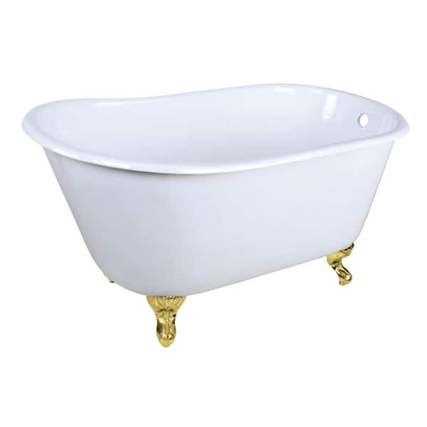 Onamia 48 in. x 27.9 in. Cast Iron Oval Clawfoot Soaking Bathtub in White/Polished Brass