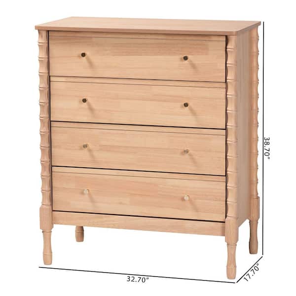 Baxton Studio Laurent Beech Brown 4-Drawer 32.7 in. Chest of