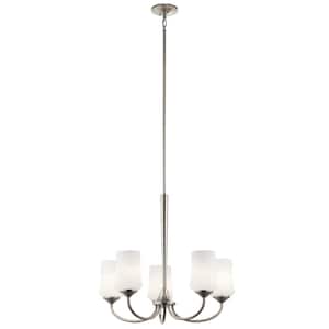 Aubrey 25 in. 5-Light Brushed Nickel Transitional Shaded Cylinder Chandelier for Dining Room