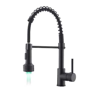 Single-Handle Pull Down Sprayer Kitchen Faucet with 360° Rotation and LED Lights in Matte Black