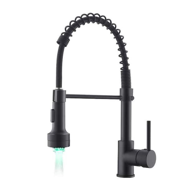 Fapully Single Handle Pull Down Sprayer Kitchen Faucet With 360° Rotation And Led Lights In 4838